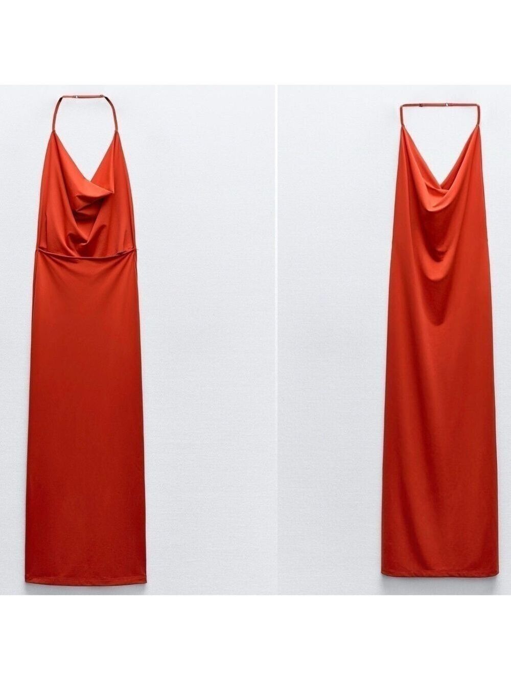 Zara light red open back cowl neck halter top midi maxi dress Sz M NWT stretchy